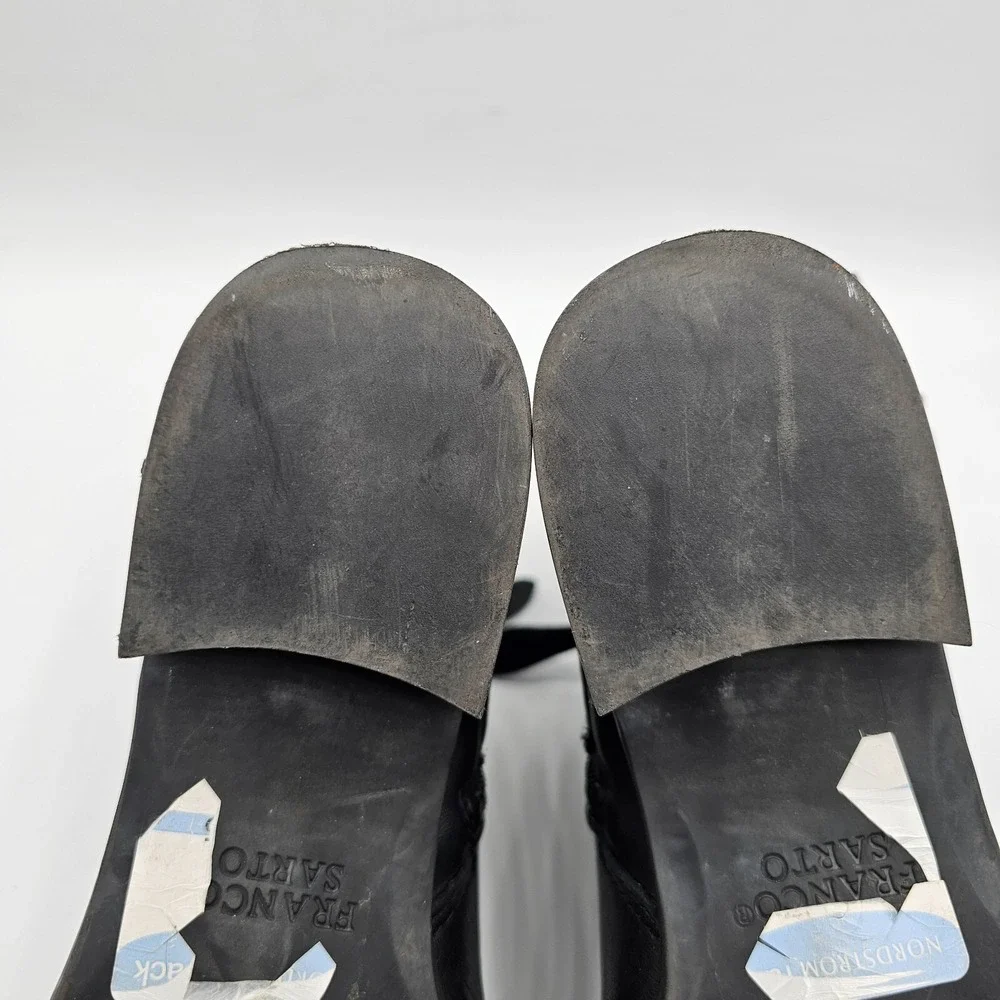 Franco Sarto Cyan Boots Women 6.5 Black Leather Ankle Booties Buckles Block Heel